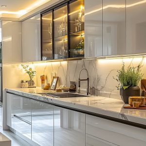 Tủ bếp hiện đại kết hợp đèn chiếu sáng 1